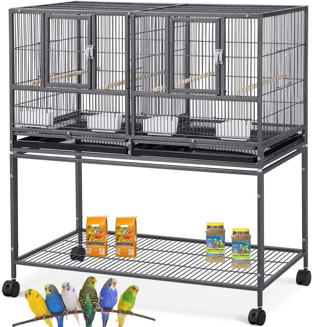 Combo One Stacker Strudy Wrought Iron Center Divided Breeder Breeding Bird Flight Double Rolling Cage for Aviaries Canaries Cock