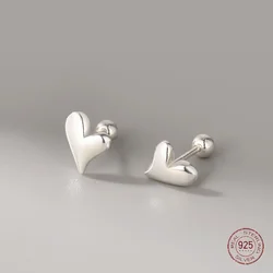 925 Sterling Silver Minimalist Love Heart Stud Earrings for Women Simple Korean Fashion Screw Earring Student Party Jewelry Gift