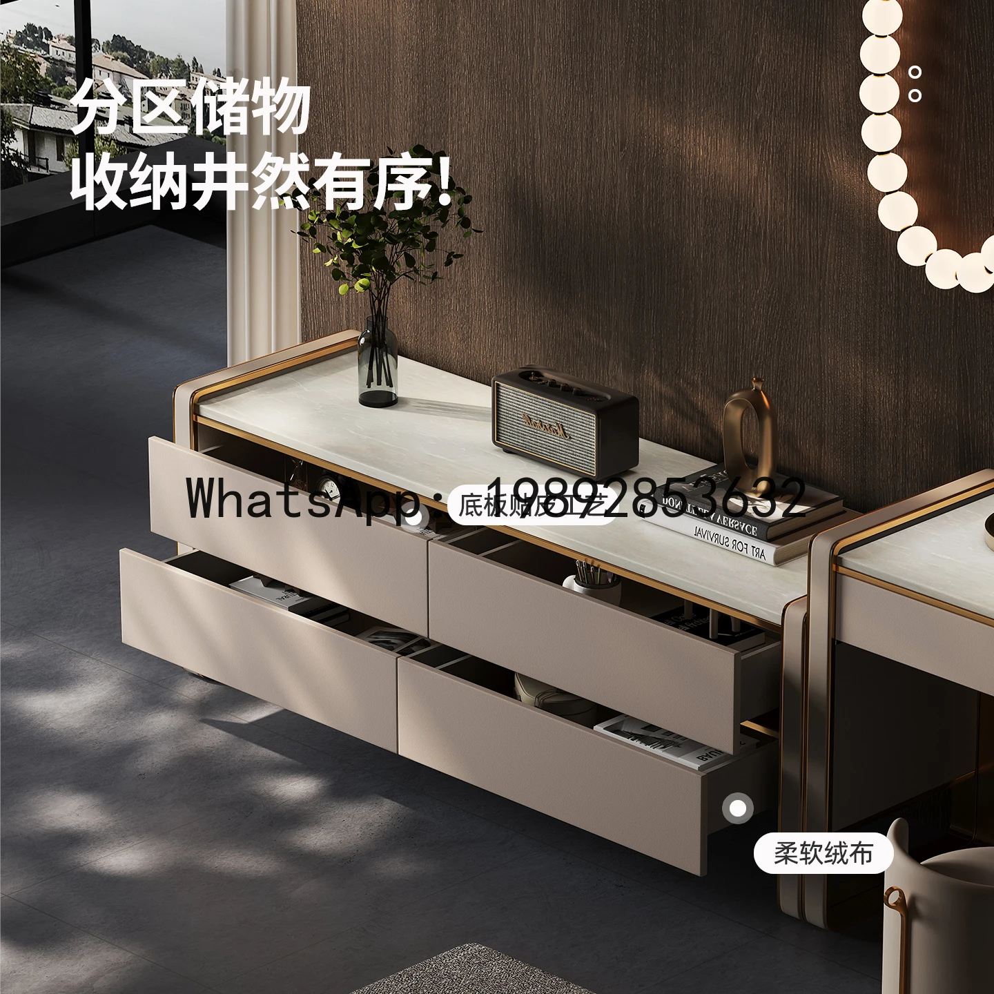 طقم خزانة تلفزيون رخامية فاخرة من XL للاستخدام المنزلي في غرفة المعيشة