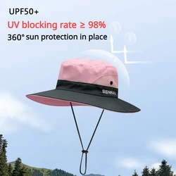 Womens UV Protection Wide Brim Sun Hats Cooling Mesh Ponytail Hole Cap Foldable Travel Outdoor Fishing Hat