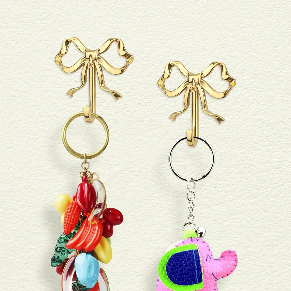 Alloy Bow Wall Hook 9.1x9.1x1.8cm Vintage Gold Decorative Hanger for Keys Hats Towels Bags Umbrellas Bathroom Entryway
