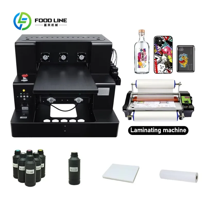 A3 UV Printer Automatic UV DTF Flatbed Cylinder Printer For Phone Case Acrylic Metal Leather Golf Bottle