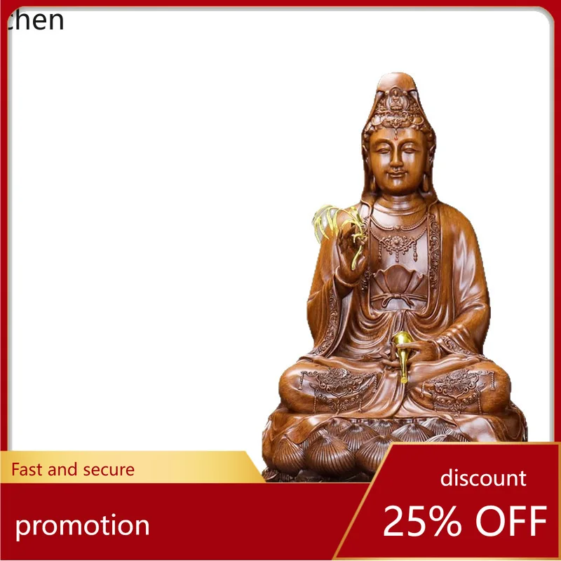 CZ MiaoShan Dripping Water Guanyin Statue Sitting on Lotus, Guanyin Ornament for Living Room, Shop, Office, Home Worship