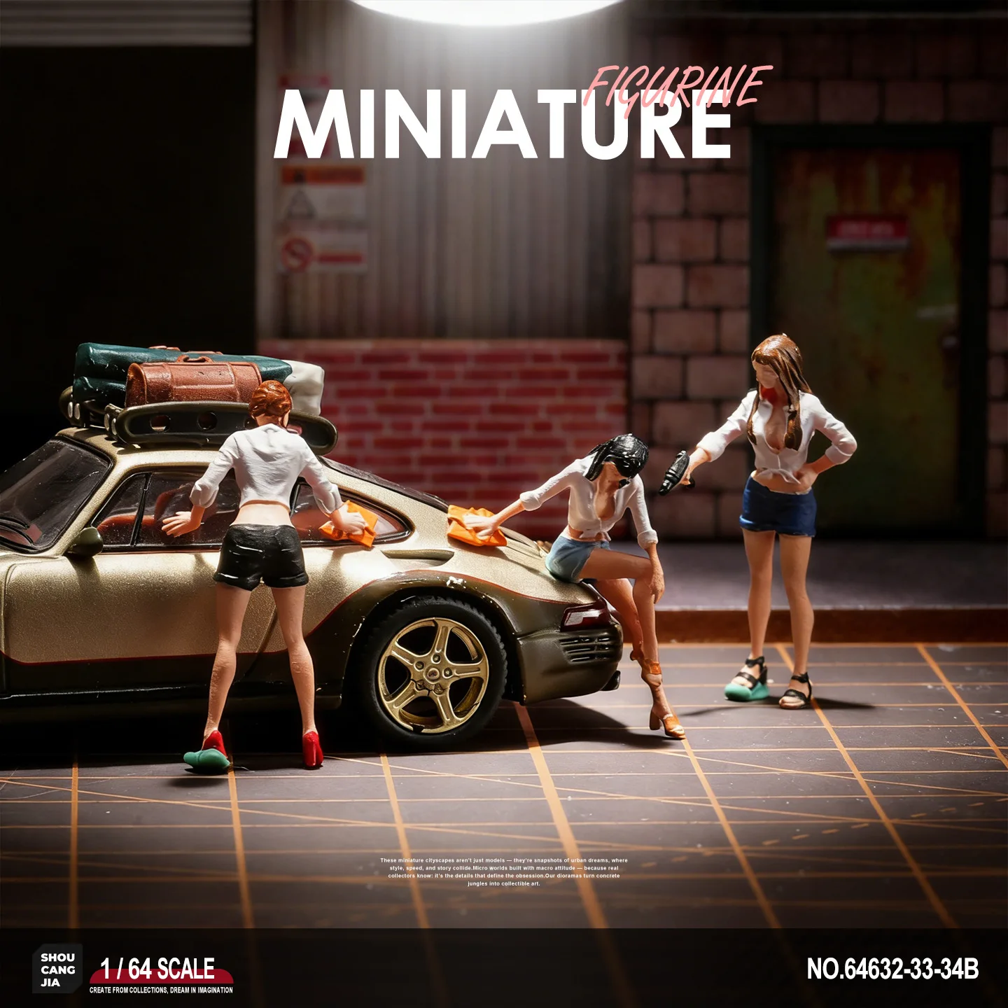 Simulated Repairman Car-washing Babe Figure 1:64 Miniature Figurine Diorama Prop Macro Photography
