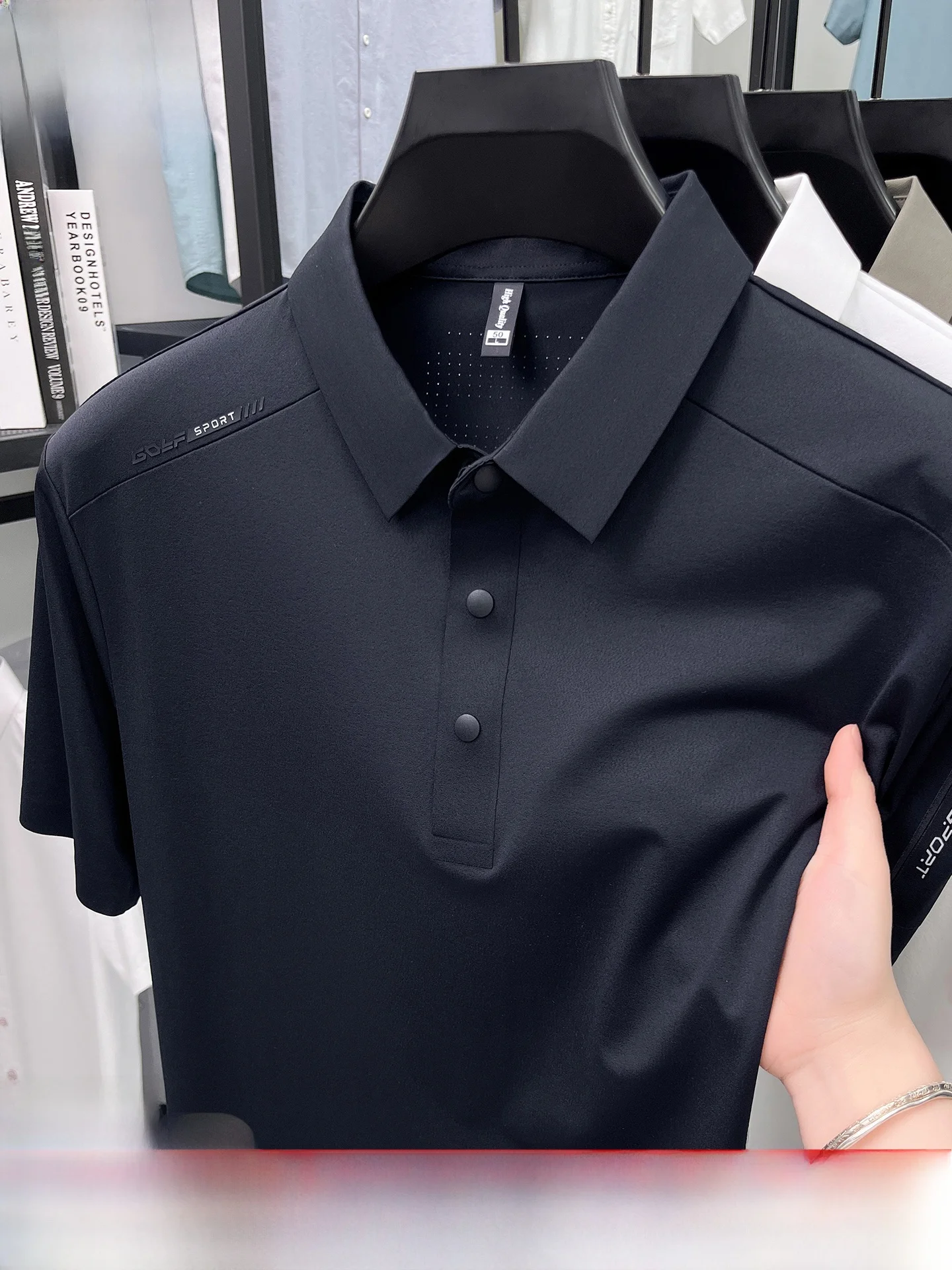 

Pierre Cardin Men's Short Sleeve Shirt Loose Fit Zipper Collar Quick Dry Standard Edition Lycra Nylon Summer Fashion