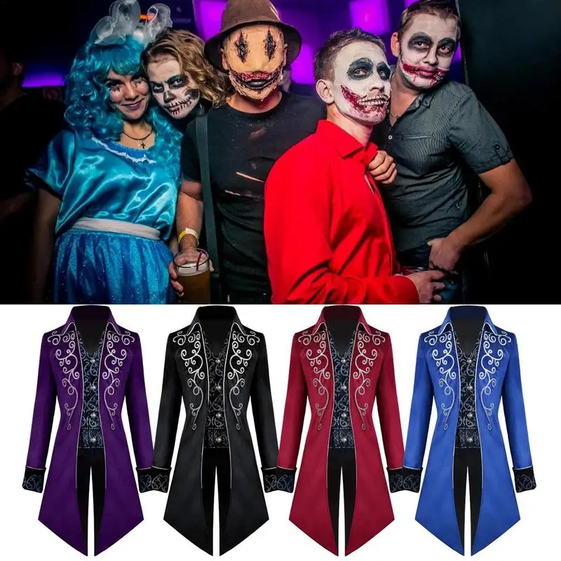 Chaqueta victoriana gótica Steampunk para hombre, abrigo de cola