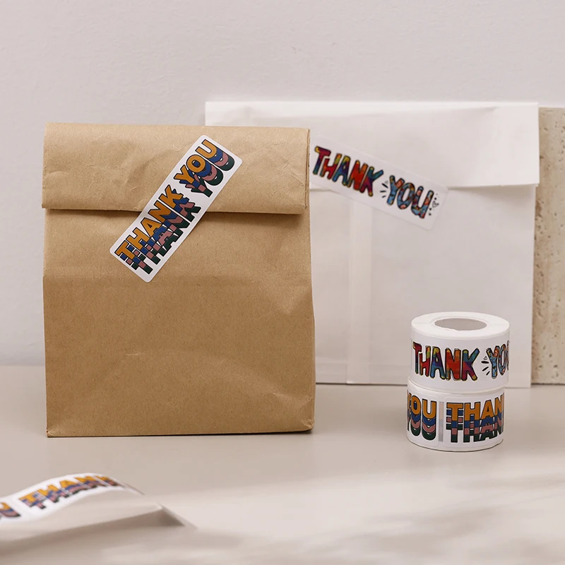Square Thankyou Stickers Thank You Packaging Sealing Paste Envelope Greeting Card Gift Packaging Decorative Stickers 120pcs/Roll