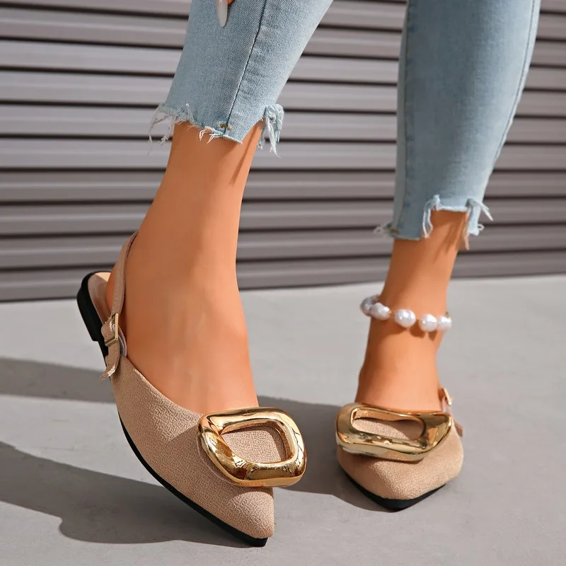 أحذية نسائية مسطحة موضة أشار تو الضحلة الانزلاق على المتسكعون أنيقة 2025 الصيف Slingback رقيقة منتصف كعب فستان البغال أحذية رياضية #5