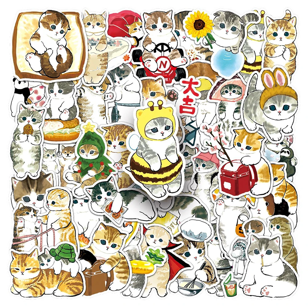 10/30/50pcs Cute Hand-Drawn Cat Animal Stickers Kawaii Cartoon Kitten Decals DIY Luggage Phone Skateboard Graffiti Sticker Decor