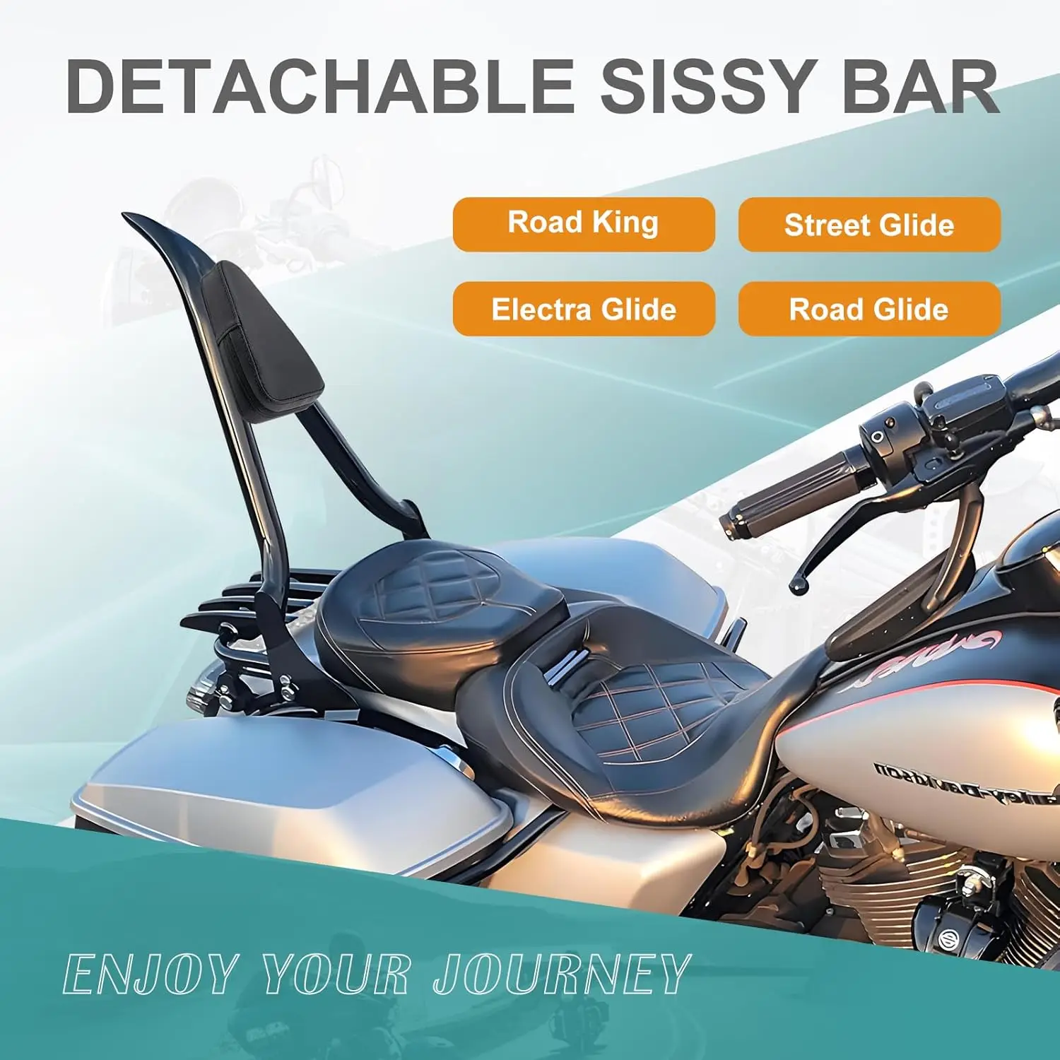 GZICMA Motorcycle Sissy Bar Gloss Black Spire Style Detachable Rear Passenger Backrest for Harley Touring 2009-2024 Models