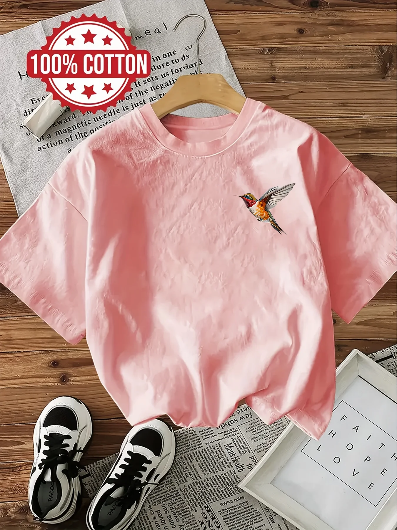 100% Cotton Women'S Floral with Bird Print T-Shirt Casual Round Neck Short Sleeve Tee Flowers Vintage Design Ladies T Shirts
