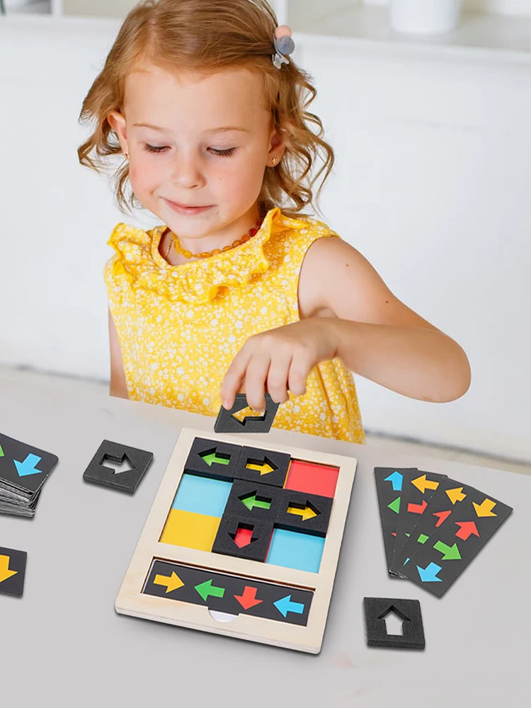 Bloco de madeira quebra-cabeça direção cor jogo de tabuleiro cognitivo cérebro teaser forma correspondência brinquedo de aprendizagem educacional para crianças pré-escolares