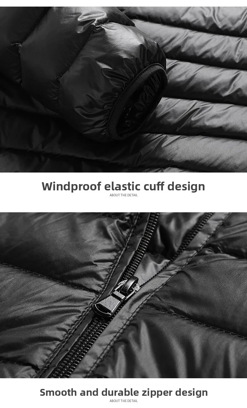 Popularna lekka i cienka kurtka puchowa męska z wysokim kołnierzem na jesień i zimę 2025, krótka, jednolita, plus size, ciepła kurtka.