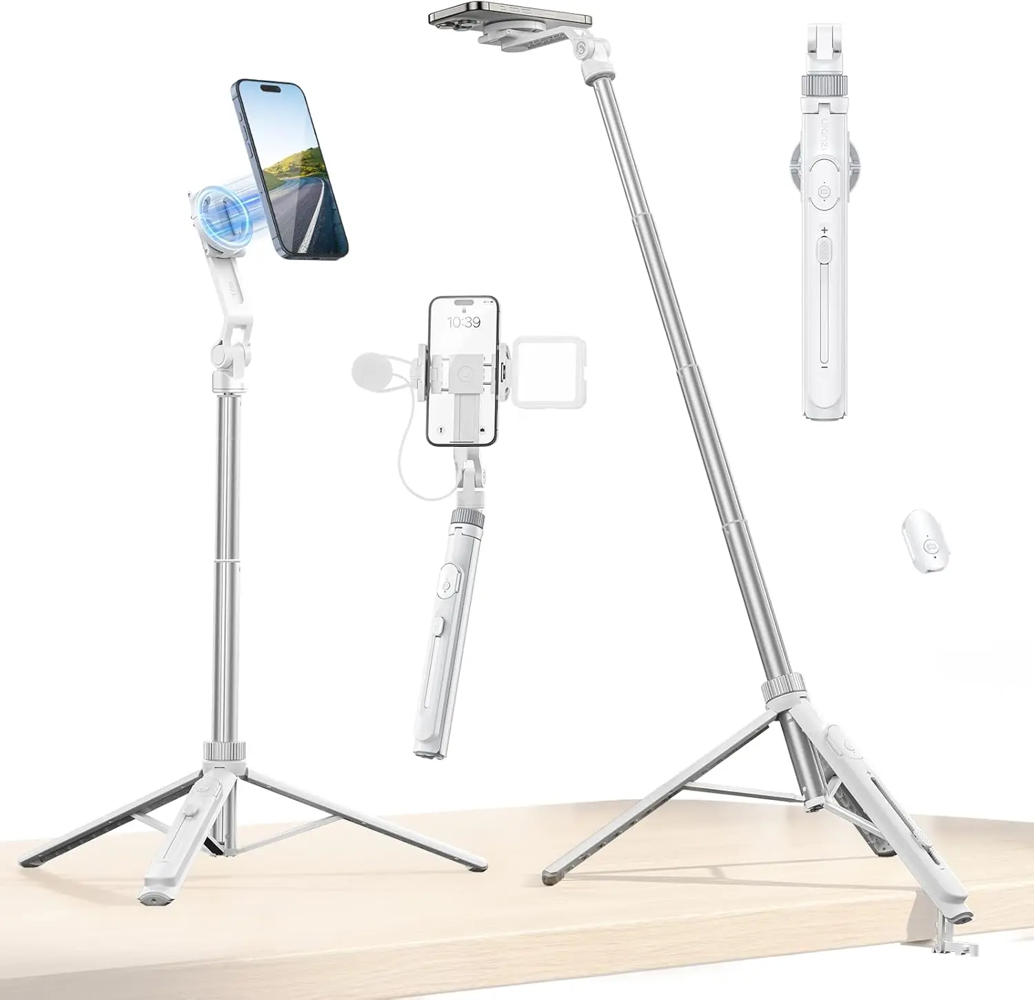 

TT88 Magnetic Tripod for iPhone 17, 57" Extendable Selfie Stick w Remote, 2-in-1 Phone Clip & Dual Cold oe Mounts-Ligh