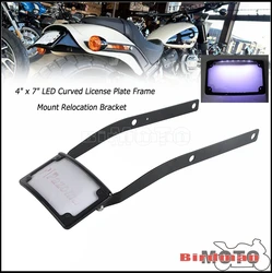 For Harley Fat Bob FXFB FXFBS Curved License Plate LED Light Frame Cover W/ Refit Bracket Mount Rear Number Plate Kit 2018-2024
