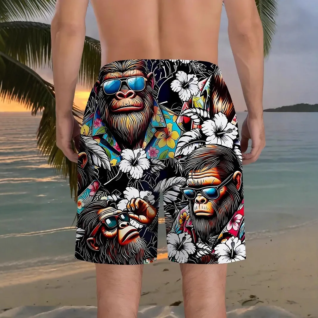 Summer New Personalized Fashion Men's 3D Digital Printing Loose Beach Pants Going Out Casual Shorts