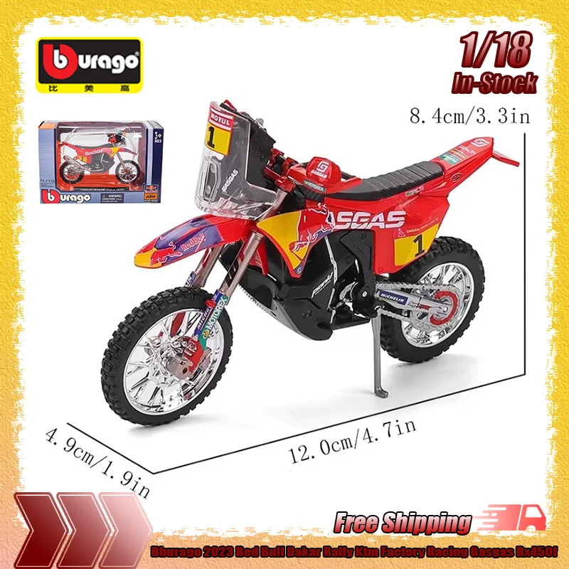 Bburago escala 1:18 2023 Red Bull Dakar Rally KTM fábrica de carreras GasGas Rx450f aleación coche motocicleta modelos simulación coleccionable