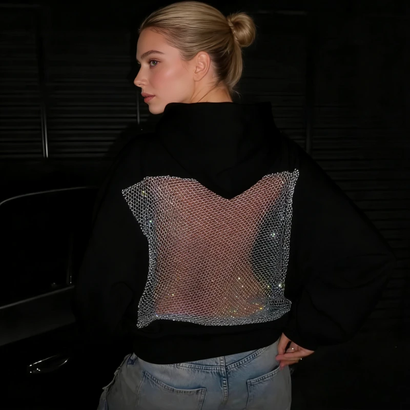 

Американская популярная девушка, страстная однотонная толстовка с открытой спиной, осенний свободный и универсальный модный женский топ