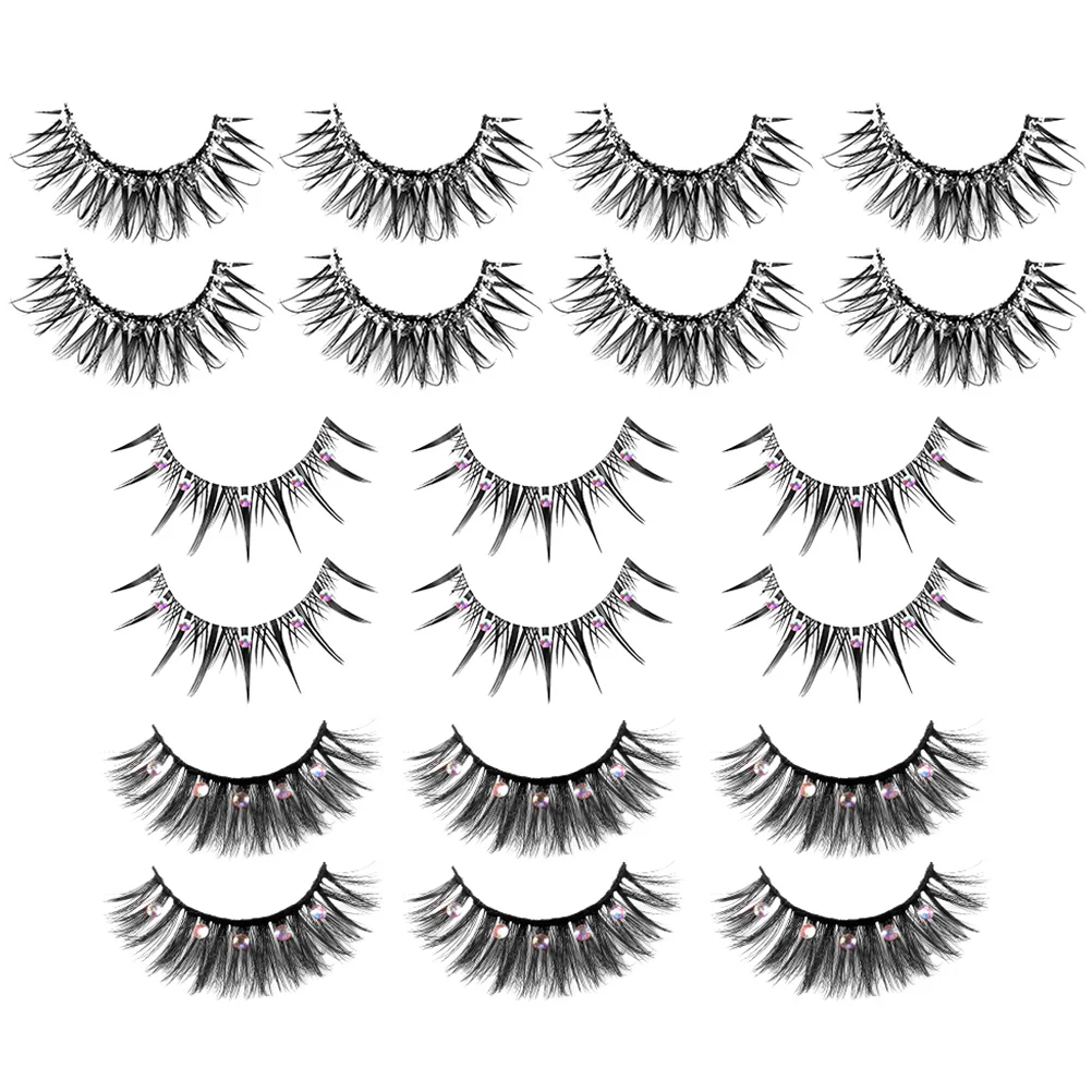 10 أزواج من الرموش الصناعية المزخرفة بحجر الراين خفيفة الوزن للنساء ذات مظهر طبيعي ومهرجان مكياج عيون براقة