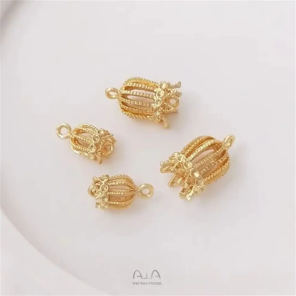 

14K Gold-Color Tassel Flower Hat Copper Bird Cage DIY Handmade Earrings Hangings Hairpin Material Headdress Step Swing Pendant