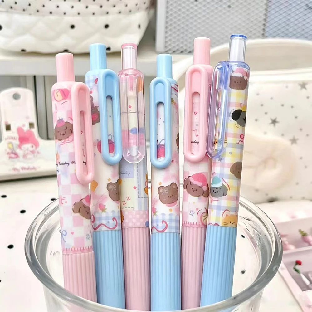 4 pieces Cute little cat presses neutral pen, high looks student quick drying smooth 0.5 black pen, comfortable grip