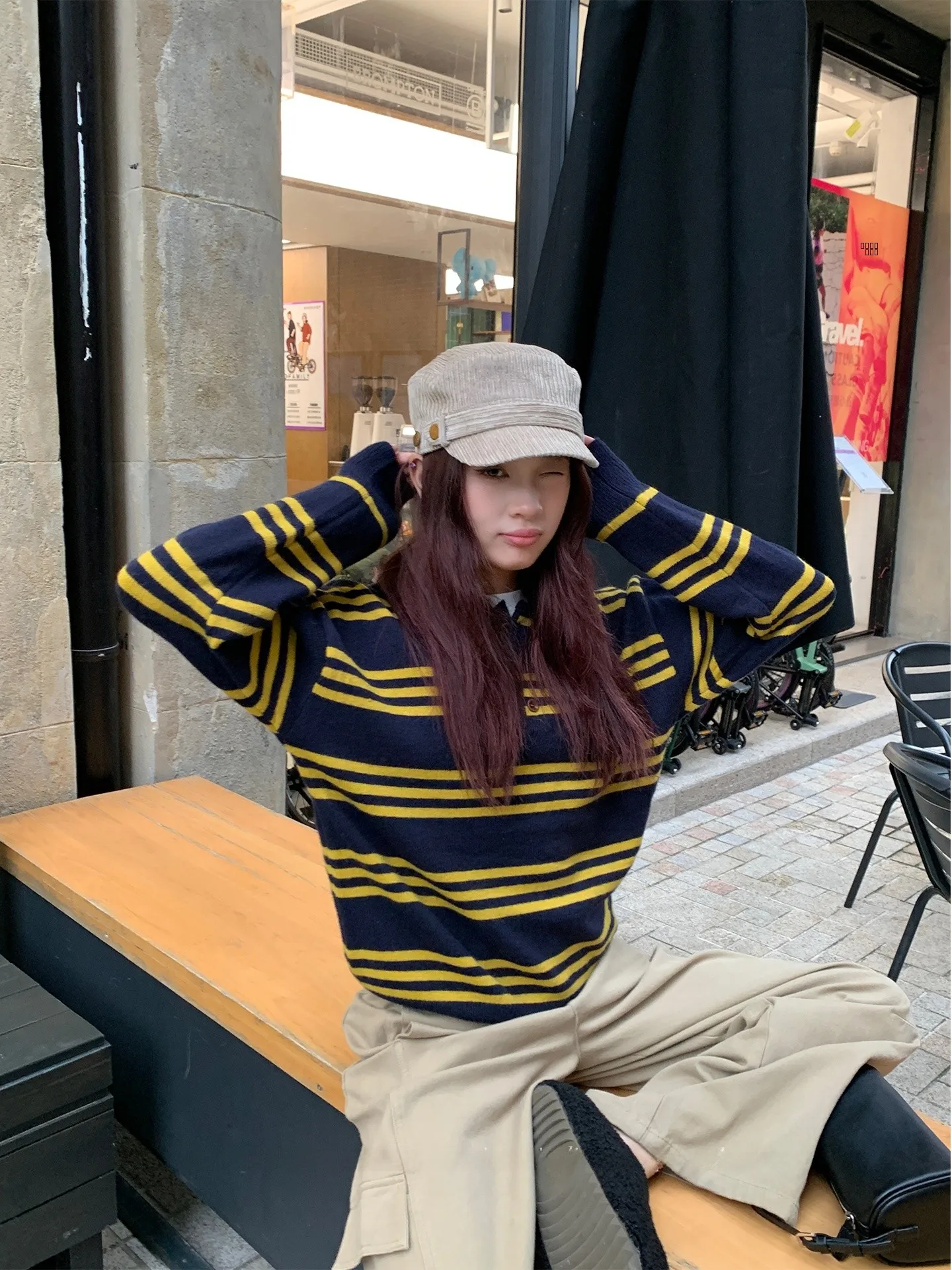 

Loose Women's Knitted Sweater Striped Korean Sle Fall Winter New Arrival Versatile Long Sve round Ne Regular Length