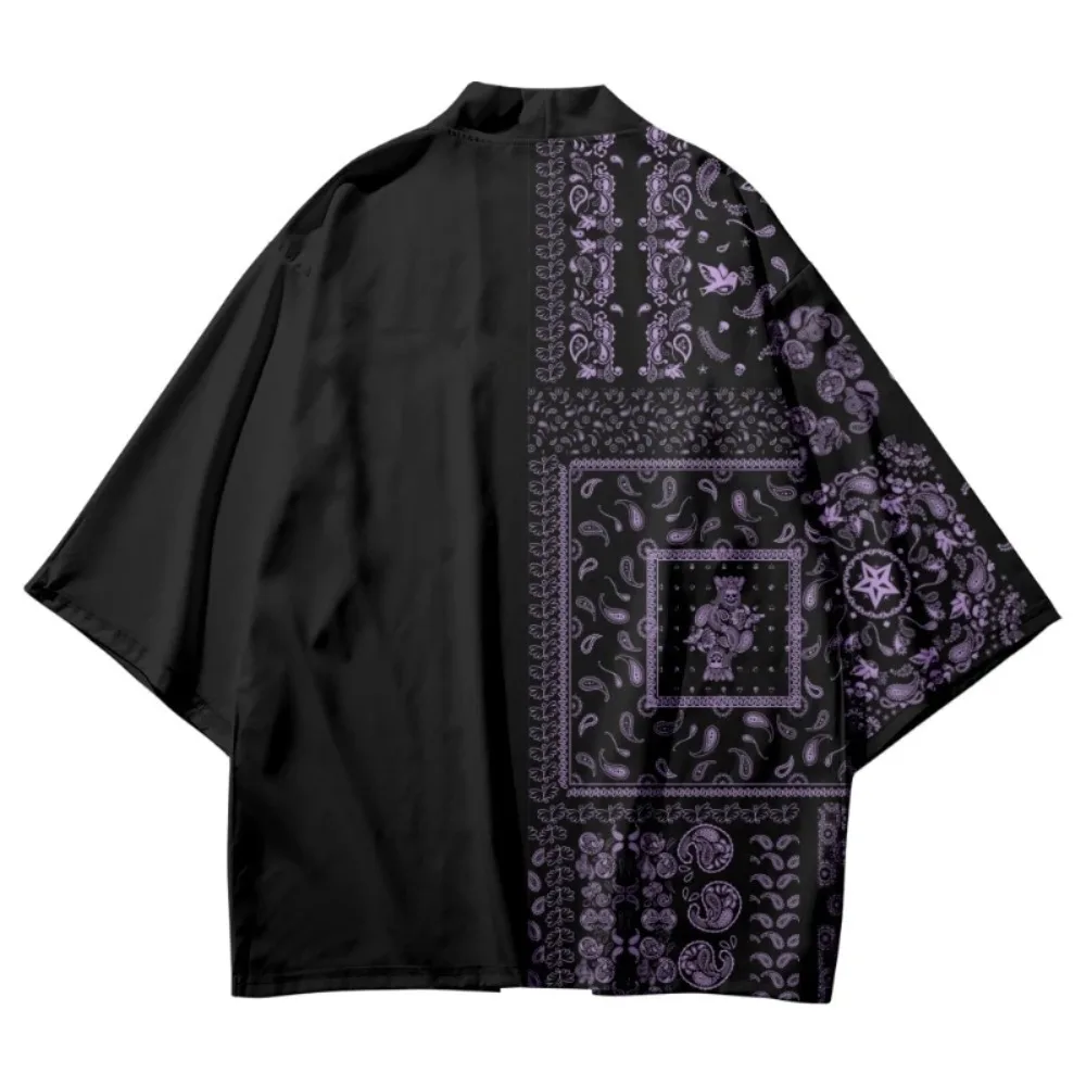 Purple Paisley Print Shirt Traditional Haori Cosplay Kimono Women Men Harajuku Japanese Fashion Cardigan Yukata