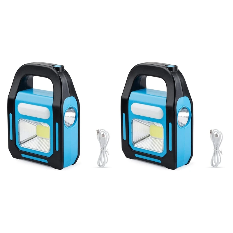 

2X 3 In 1 Solar USB Rechargeable COB LED Camping Lantern, Charging For Device, Waterproof Emergency Flashlight LED Light