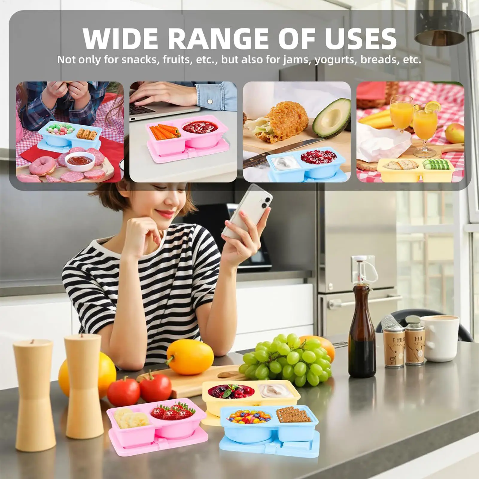 Snack Prep Containers Snack Pack Containers With Lids 4 Pieces Double Compartment Organizer Food Storage Silicone Snackle Box