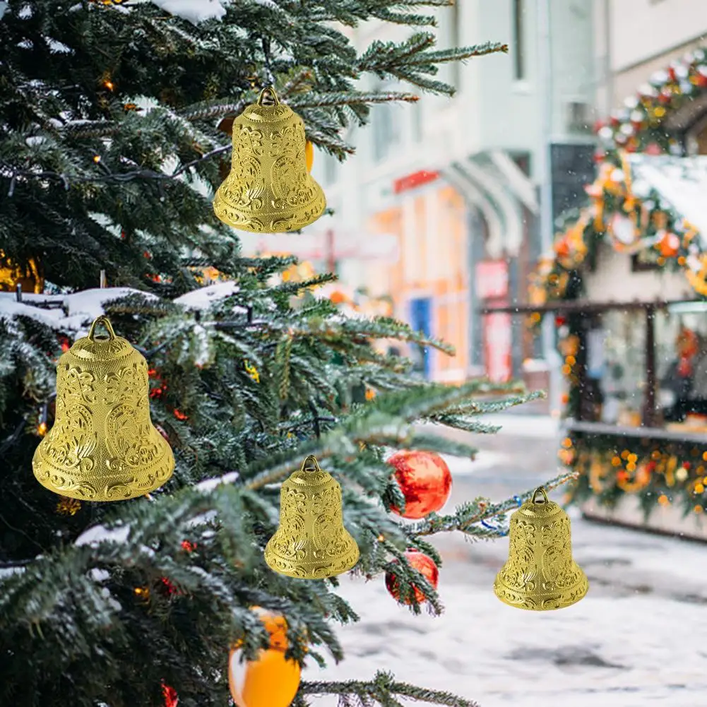 6/8/10cm Golden Christmas Bell With Hanging Hole Unique Texture Plastic Hanging Bell Pendant Xmas Decoration Party Supplies