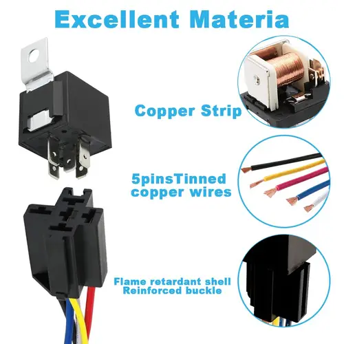 Imagen 2 del producto JD-1912 5 uds 12V 5pin 40A relé de coche con enchufes de arnés SPDT cables etiquetados en Color para camión automotriz furgoneta motocicleta barco