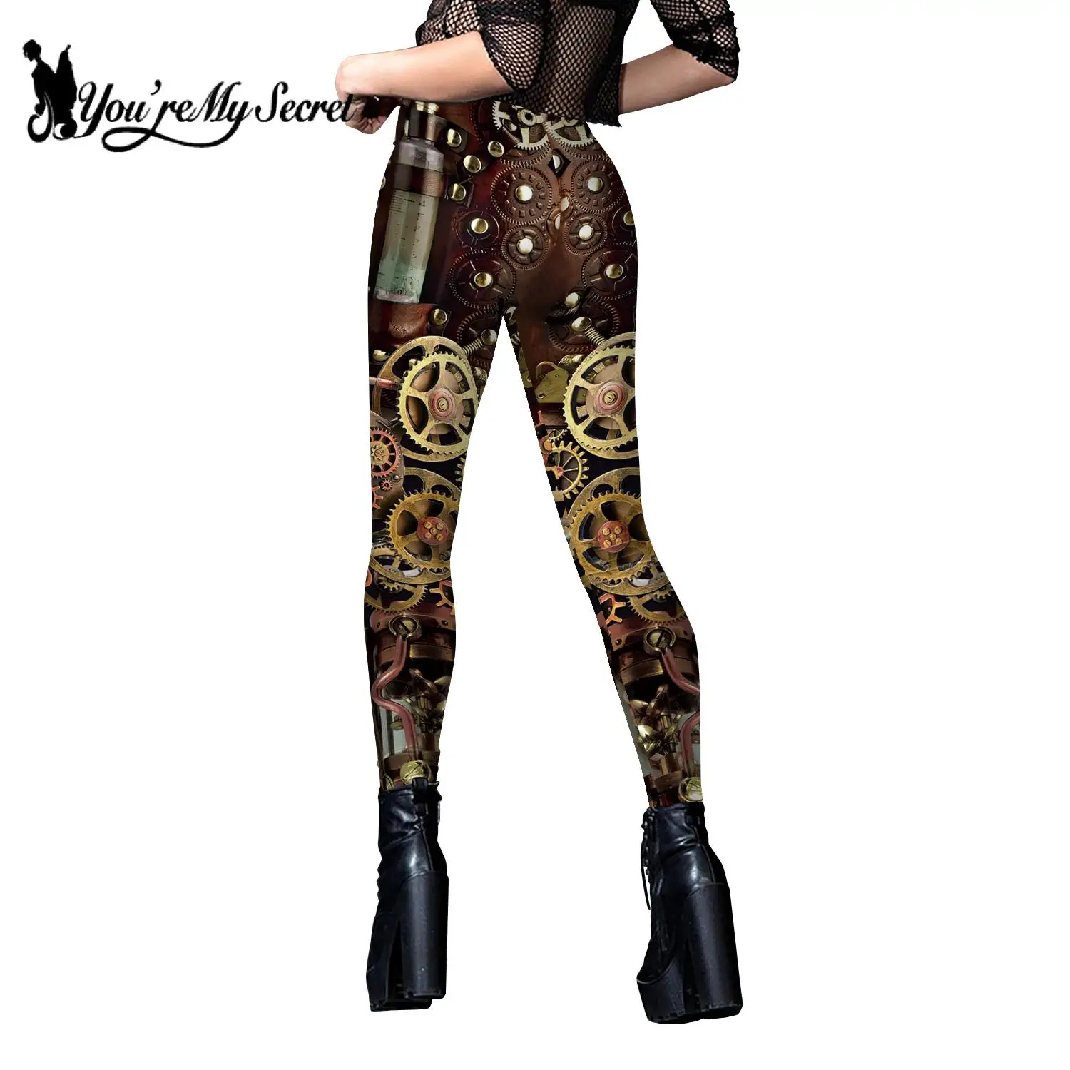 

[You're My Secret] Mechanical Gear Women Leggings Workout Pants 3D Printed Steampunk Slim Leggins Fitness Sexy Gothic Legins