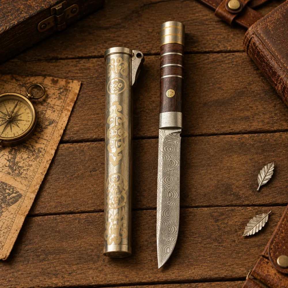 New Damascus Pattern Blade Japanese Style Steel Handle Camping Knife Survival Utility EDC Tool Traveling Climbing Knives