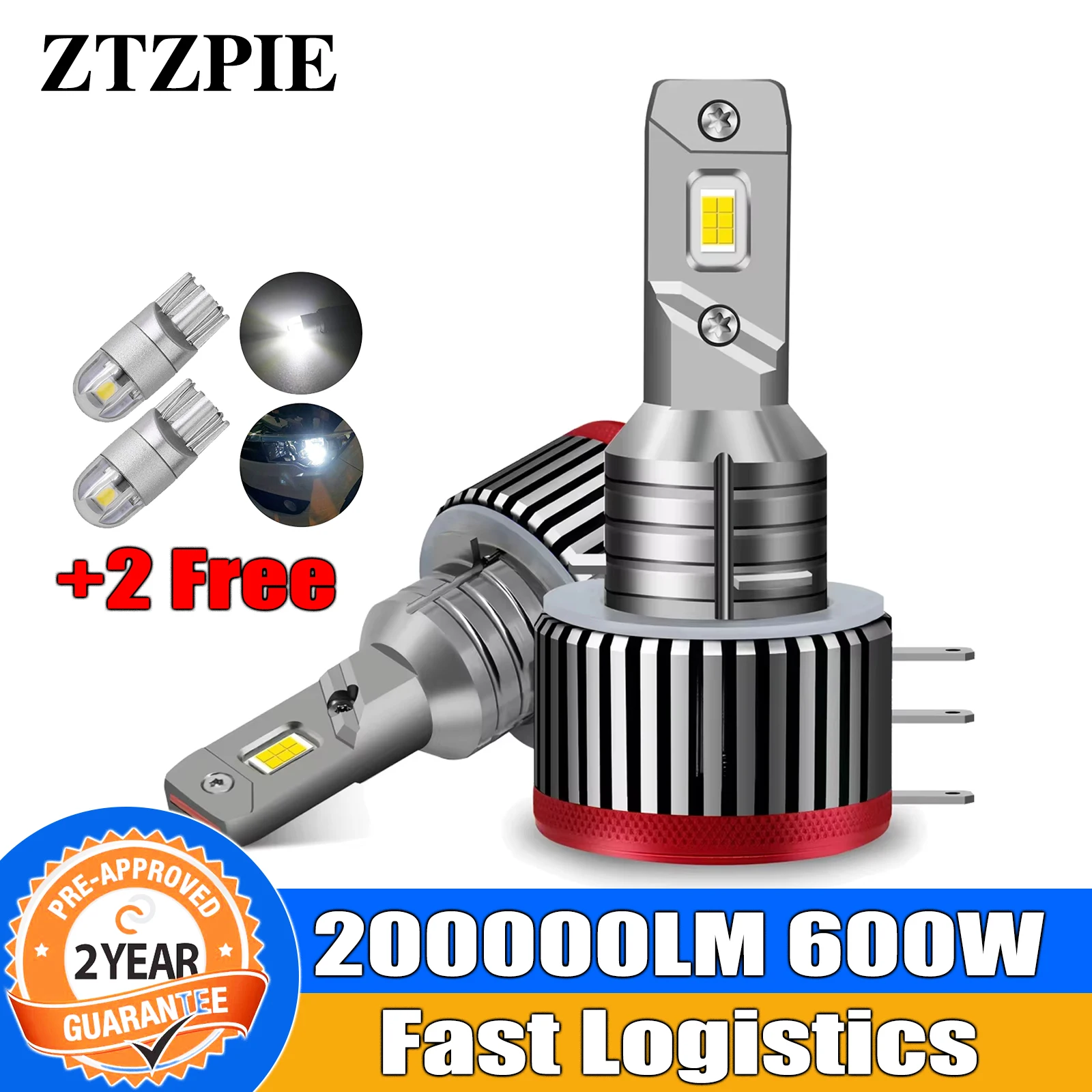 ZTZPIE H15 6000K 200000LM 600W CSP 3570 CHIP EMC Canbus Led Headlight For Car Light NO ERROR Bulb 12V Lamp Lights