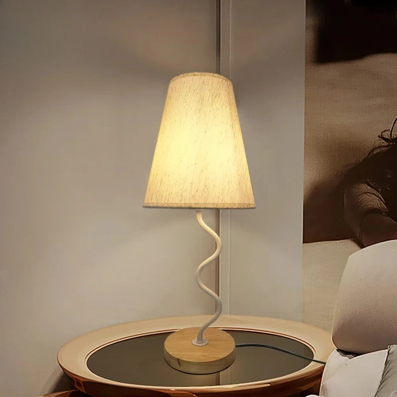 

Residential solid wood cloth decorative light bedroom bedside simple night light desk