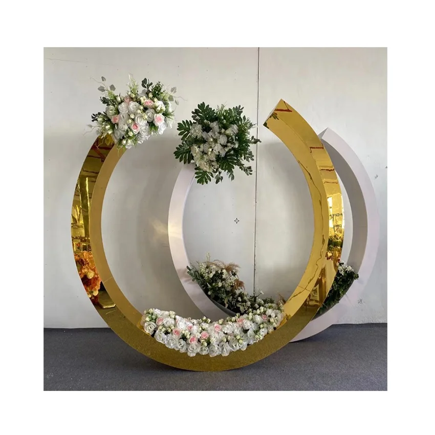 Wedding Gold White Round Acrylic Backdrop Arch Stand For Wedding Party Event Centerpiece Decoration