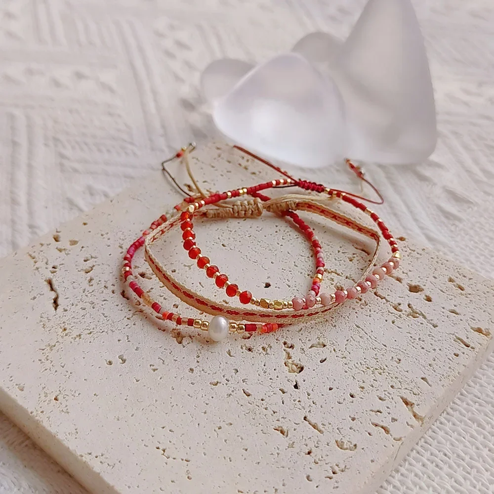 Rice bead bracelet Chroma Originality Hand knitting Natural stone Pearl Fashion Bohemia   Adjustable Female Beaded bracelet set