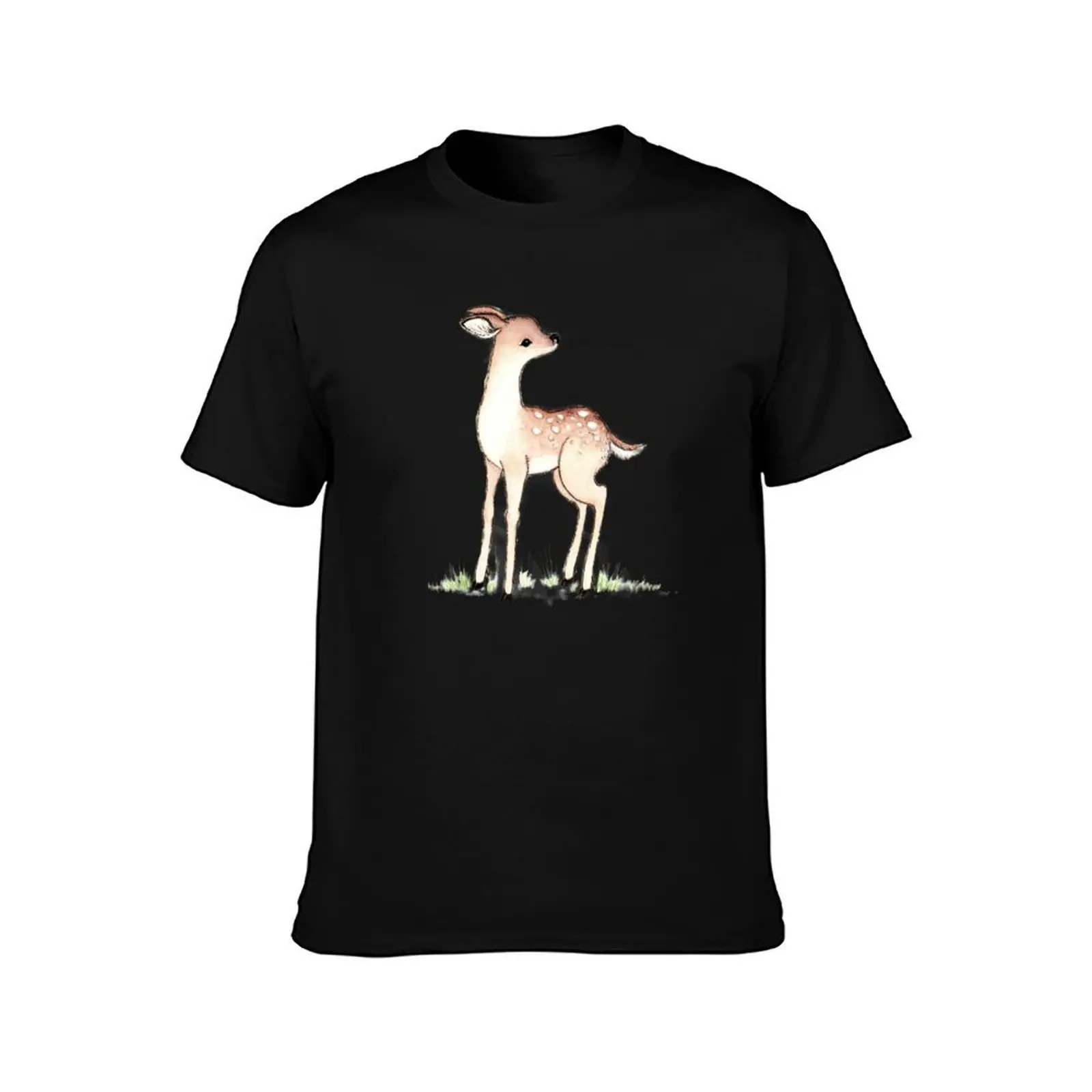 Woodland Deer T-Shirt, Summer Casual Cotton Tee, Oversized Streetwear Tops, Vintage Graphic Print, Loose Fit Short Sleeve