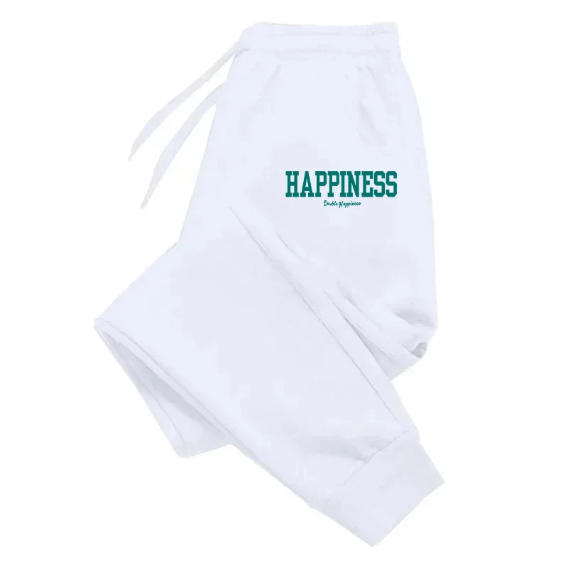 Happiness Printing Casual Versatile Men Pants Fashion Trendy Trousers With Drawstring Comfortable Pockets Sweatpants Male Warm