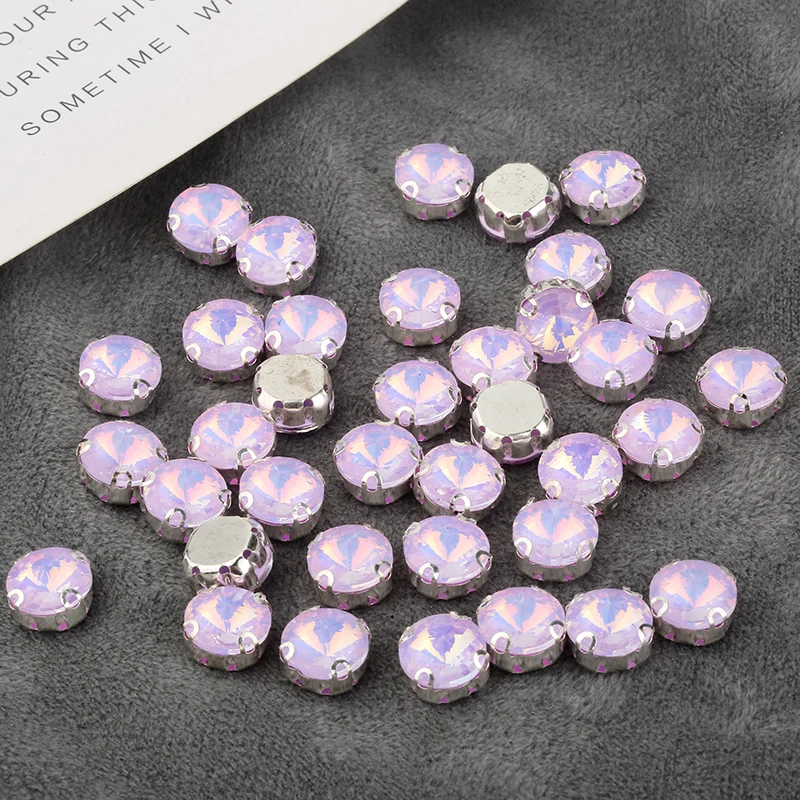 PEESOM  50PCS Rivoli Sew On Crystal Strass Jelly Opal Color Glass Stone With Sliver Claw Round Rhinestone for Sewing Needlework