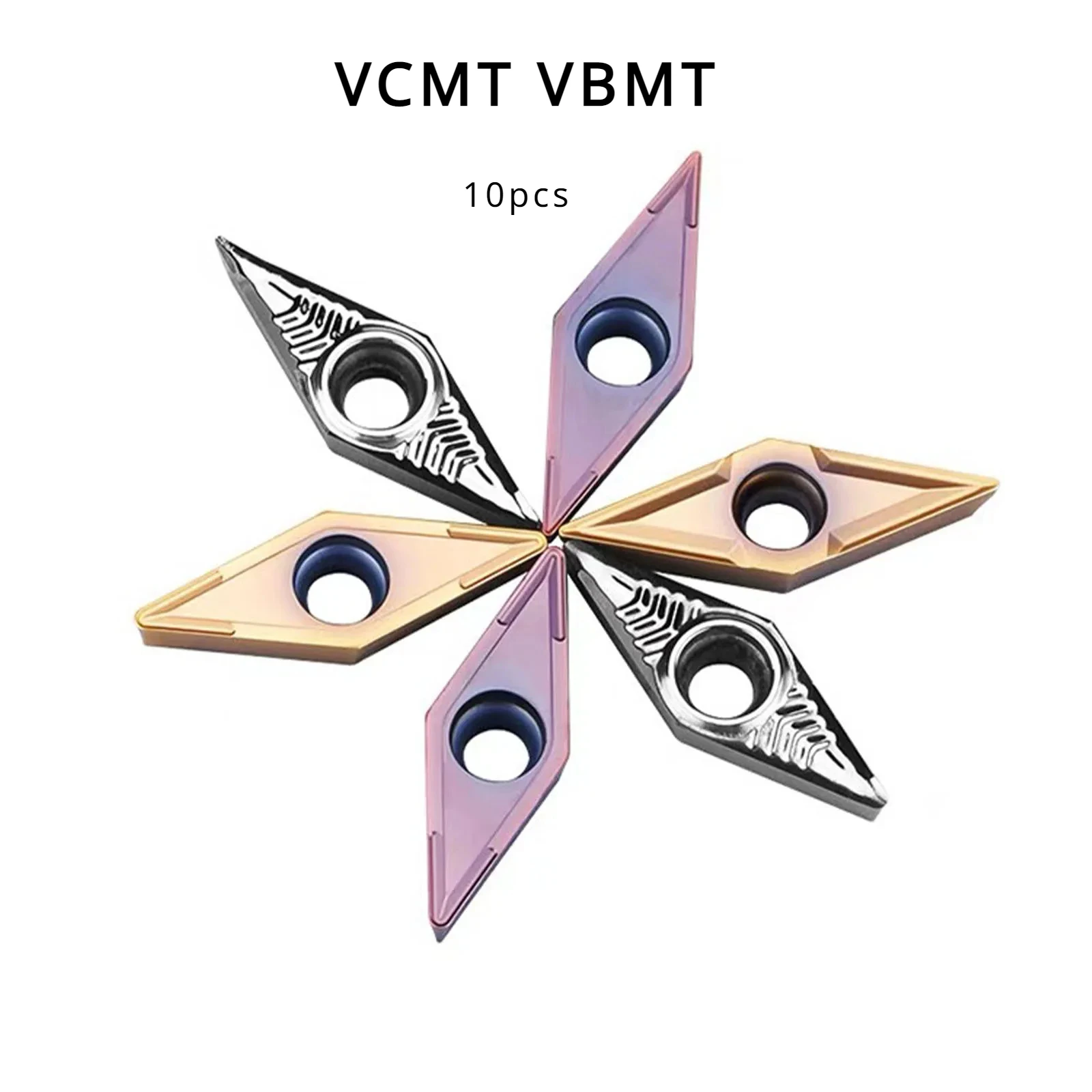 

10pcs VCMT VBMT Carbide Turning Tool External Internal Machining Outer Round Inner Hole Aluminum Inserts VCMT110304/160404