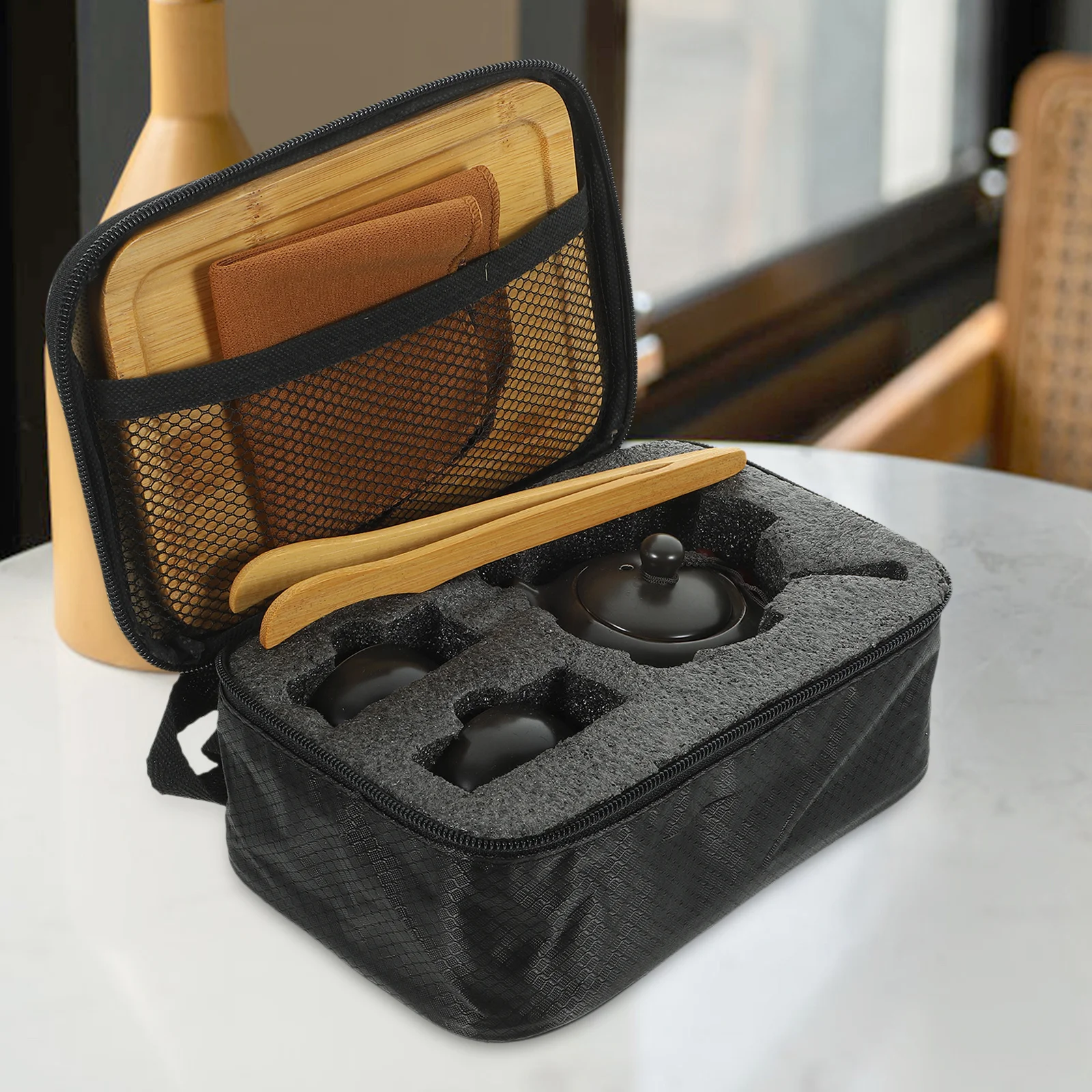 

Travel Tea Set Porcelain Kung Fu Tea Ware Teapot 2 Teacups Tray Cloth Tong Portable Traditional Chinese Outdoor Gift