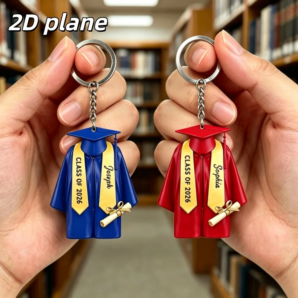 Personalized Customize Graduation Cap Keychain 2D Planar Acrylic Graduation Gown Keychain Custom Name Keychain Graduation Gift