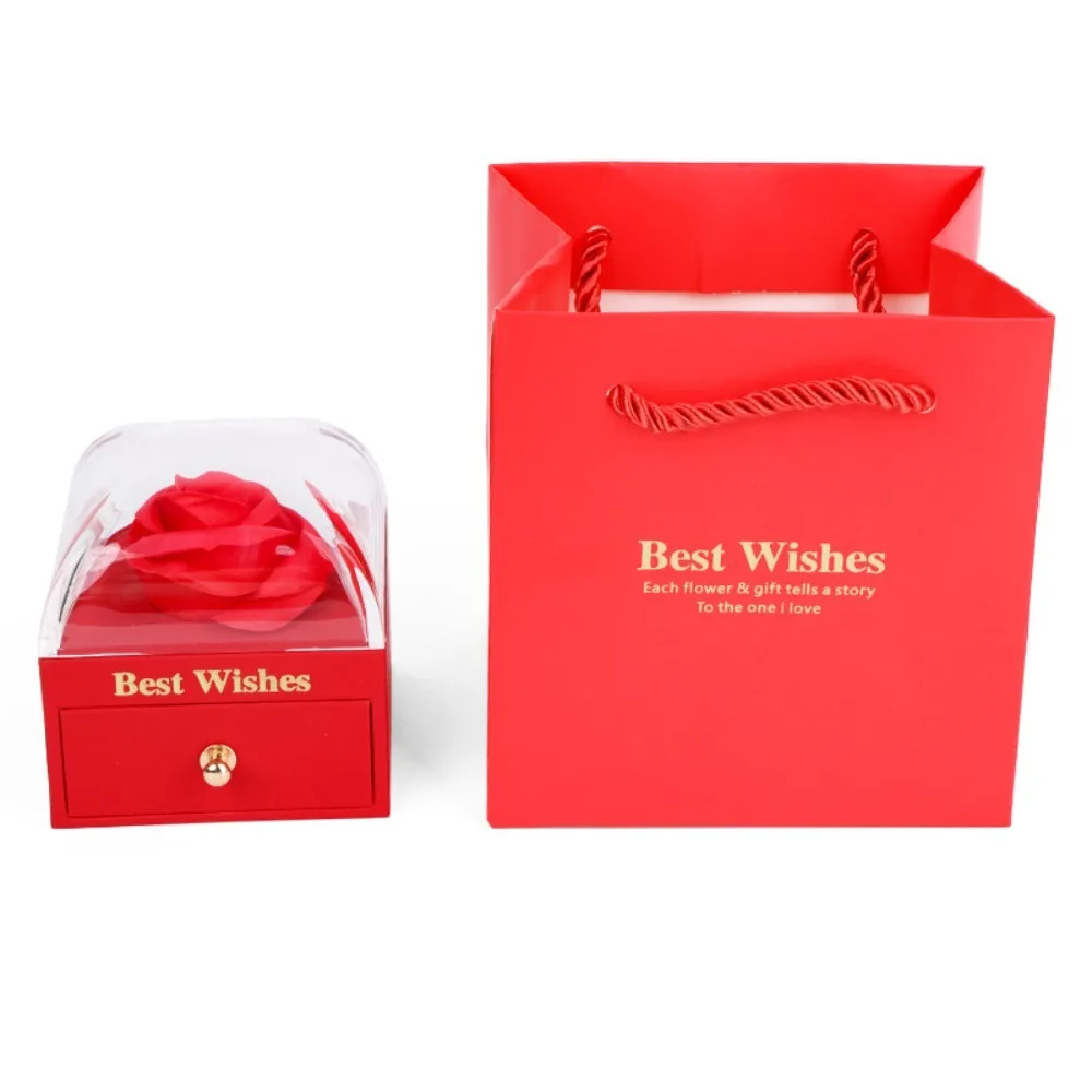 Paper Rose Jewelry Box Sponge Core Macaron Color Series Floral Gift Box Flower Shaped Artificial Rose Decor Jewelry Storage Case
