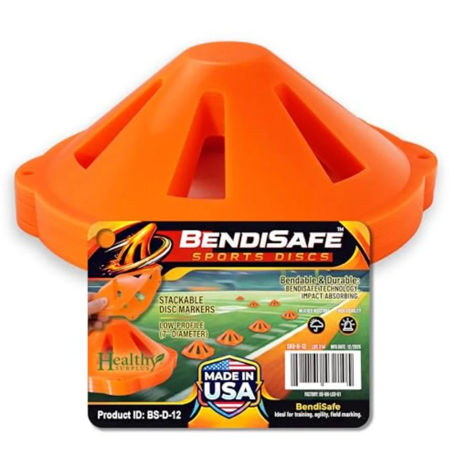 

Soccer Training Discs Set of 12 - Flexible Agility Marker Discs for Soccer, Football and Basketball Drills- 7" Base and 2.25" T