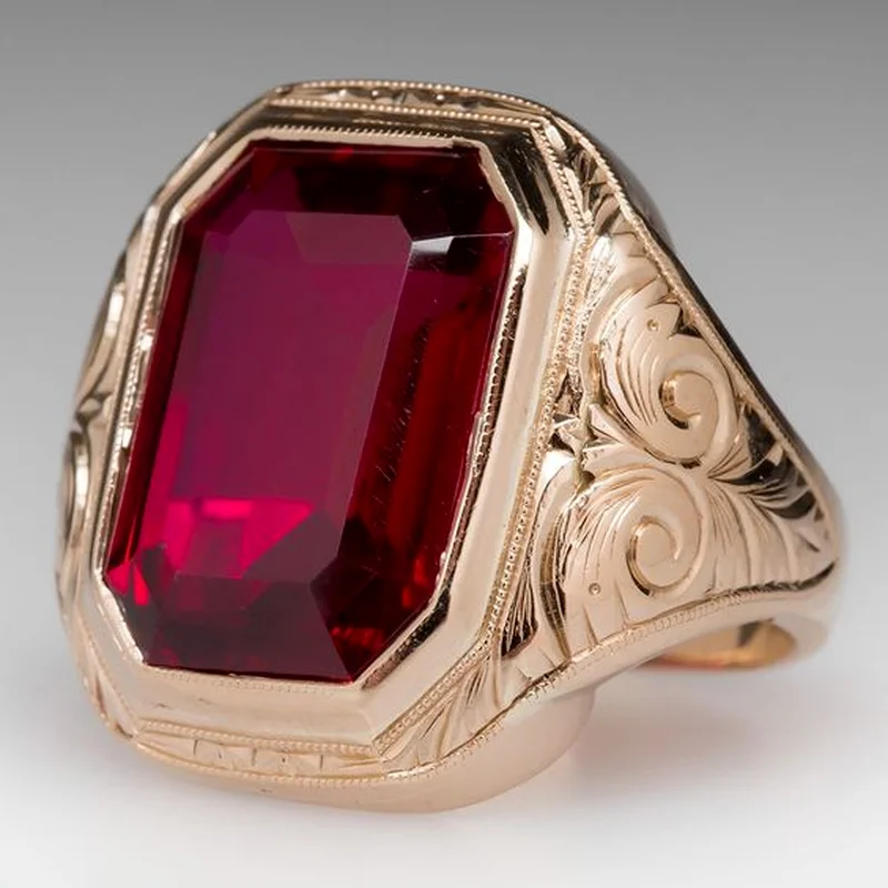 anillos mujer tous joyería mujer san valentin anillos aesthetic Anillos de oro rosa y cristal rojo para hombre y mujer, joyería Vintage para fiesta Punk, regalo de aniversario, grabado a mano
