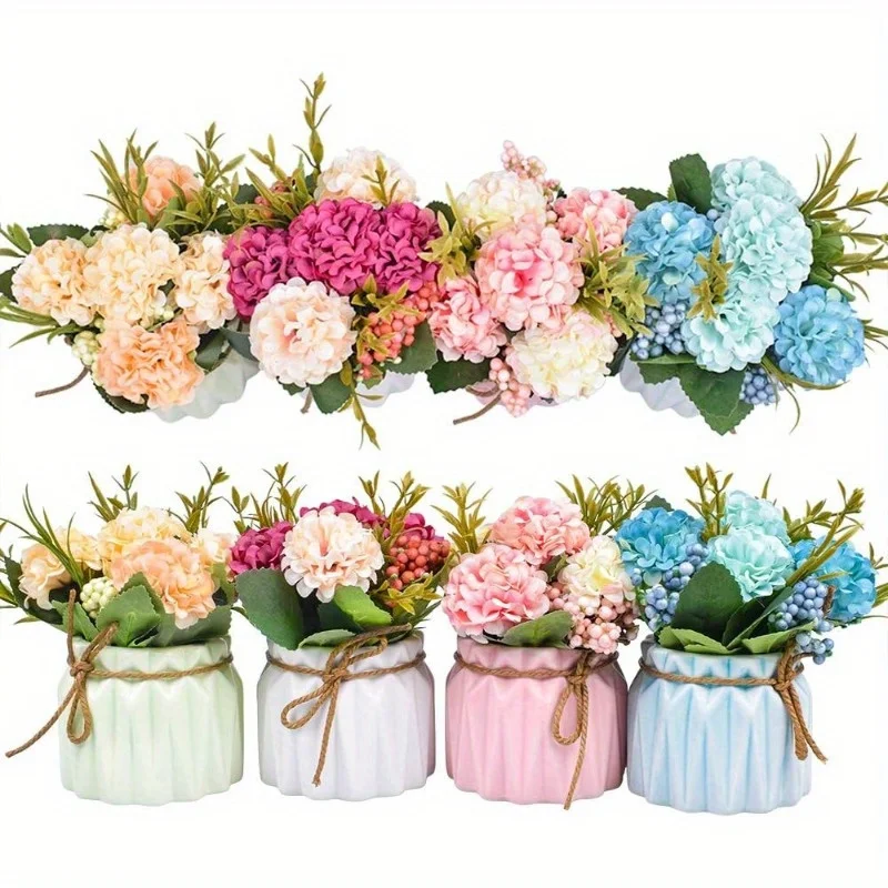 

Beauty" Charming Mini Hydrangea Flower Pots - Set Of 4, Perfect For & Office Decor, Weddings, Parties - Durable Plastic, Easy C