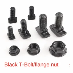 20/50Pcs Black 2020 3030 4040 4545 European Standard T bolt Flange Nut M5 M6 M8 T-screw Aluminum Profile Screw