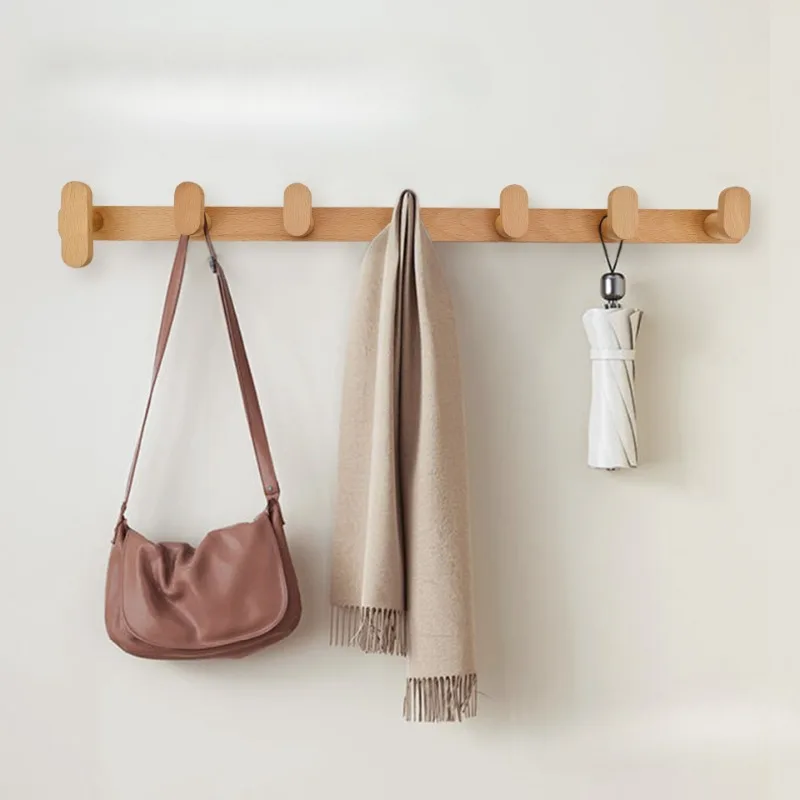 Nordic Solid Wood Hook No Punching Creative Clothes Hook Door Back Wall Clothes and Hats No Punching Hook