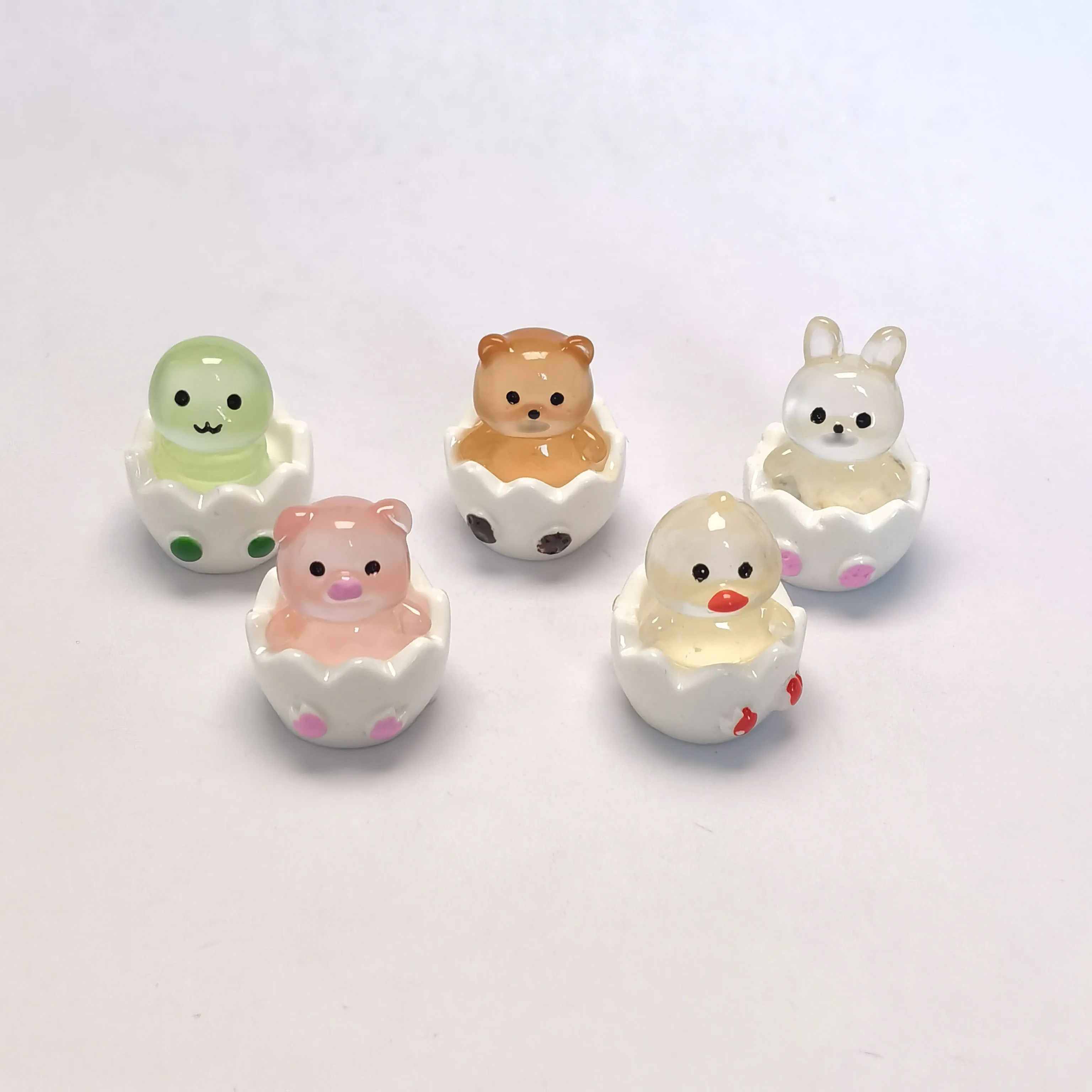 Resin Kawaii Luminous Duck Rabbit Eggshell Colorful Candy 3D Fairy Garden Scrapbook DIY Micro Landscape Home Decor Crafts